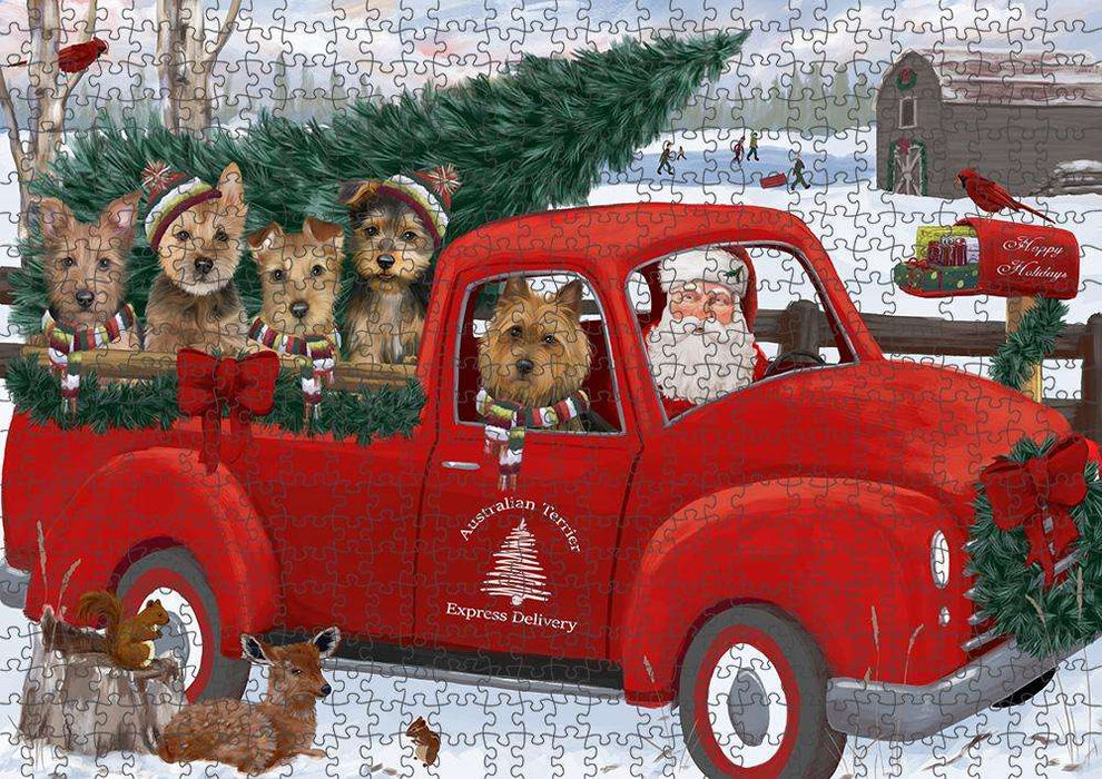 Christmas Santa Express Delivery Australian Terriers Dog Family Puzzle with Photo Tin PUZL87188