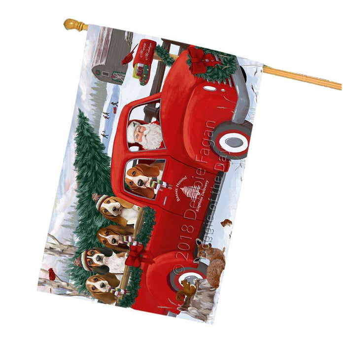 Christmas Santa Express Delivery Basset Hounds Dog Family House Flag FLG55207