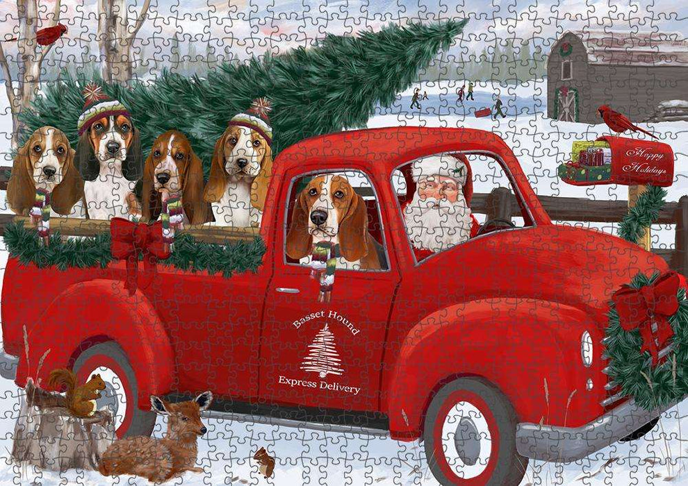 Christmas Santa Express Delivery Basset Hounds Dog Family Puzzle with Photo Tin PUZL87192
