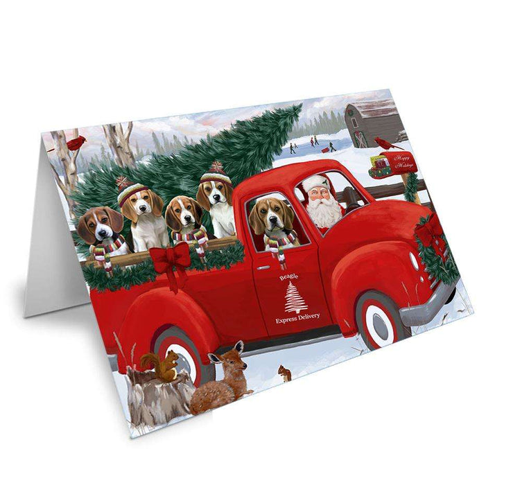 Christmas Santa Express Delivery Beagles Dog Family Handmade Artwork Assorted Pets Greeting Cards and Note Cards with Envelopes for All Occasions and Holiday Seasons GCD68852