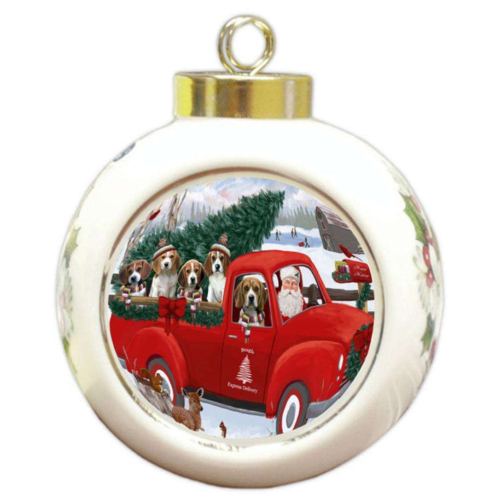 Christmas Santa Express Delivery Beagles Dog Family Round Ball Christmas Ornament RBPOR55135