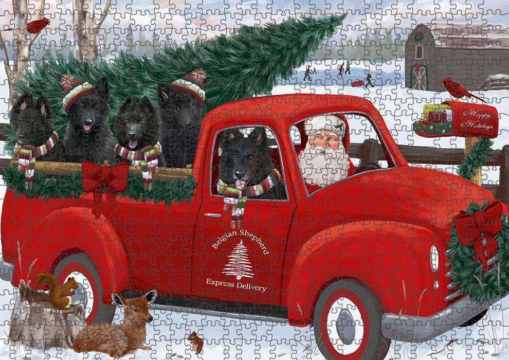 Christmas Santa Express Delivery Belgian Shepherds Dog Family Puzzle with Photo Tin PUZL87200