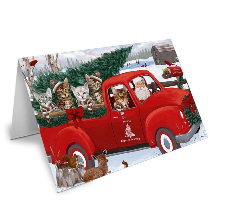 Christmas Santa Express Delivery Bengal Cats Family Handmade Artwork Assorted Pets Greeting Cards and Note Cards with Envelopes for All Occasions and Holiday Seasons GCD68858