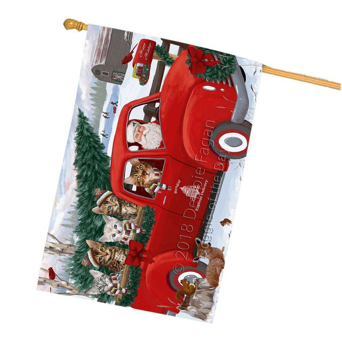 Christmas Santa Express Delivery Bengal Cats Family House Flag FLG55210