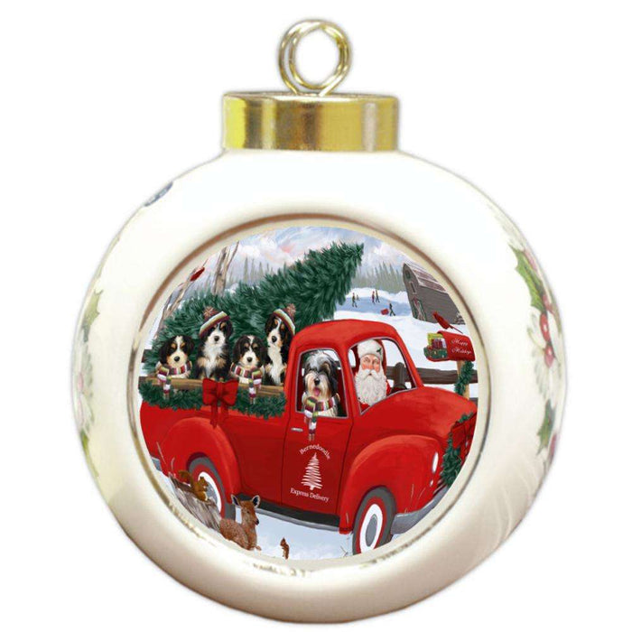 Christmas Santa Express Delivery Bernedoodles Dog Family Round Ball Christmas Ornament RBPOR55138