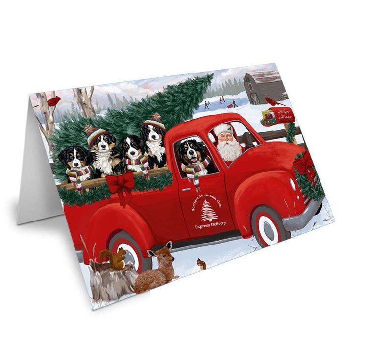 Christmas Santa Express Delivery Bernese Mountain Dogs Family Handmade Artwork Assorted Pets Greeting Cards and Note Cards with Envelopes for All Occasions and Holiday Seasons GCD68864