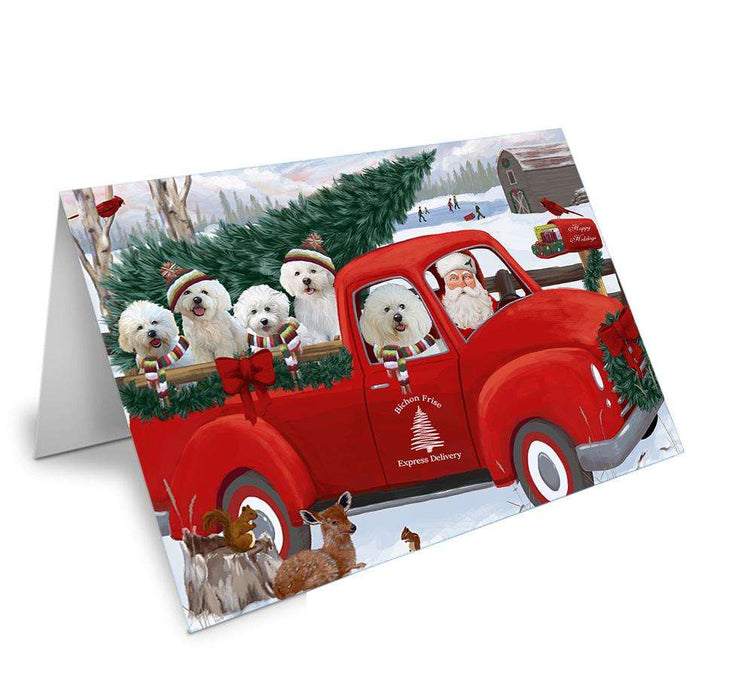 Christmas Santa Express Delivery Bichon Frises Dog Family Handmade Artwork Assorted Pets Greeting Cards and Note Cards with Envelopes for All Occasions and Holiday Seasons GCD68867