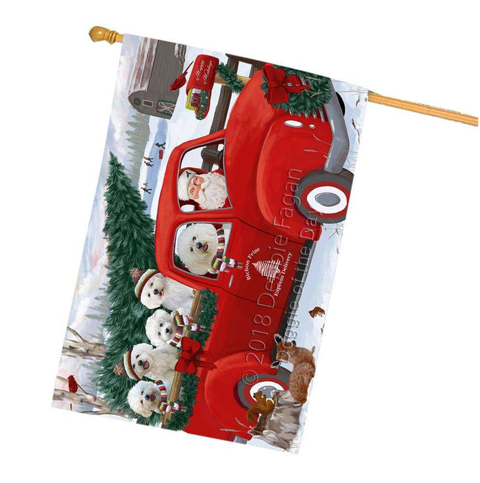 Christmas Santa Express Delivery Bichon Frises Dog Family House Flag FLG55213