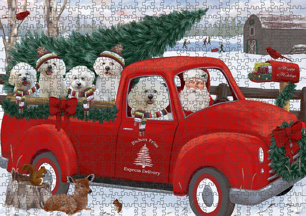 Christmas Santa Express Delivery Bichon Frises Dog Family Puzzle with Photo Tin PUZL87216