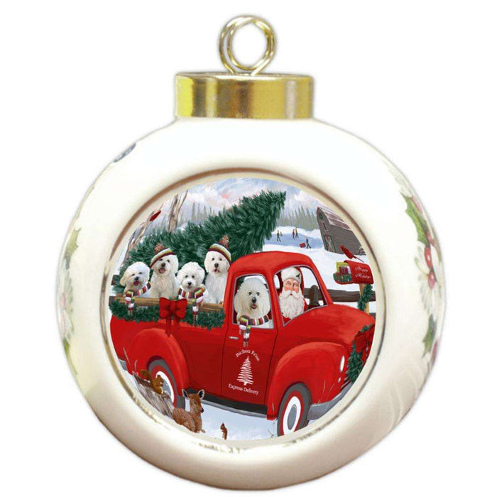 Christmas Santa Express Delivery Bichon Frises Dog Family Round Ball Christmas Ornament RBPOR55140