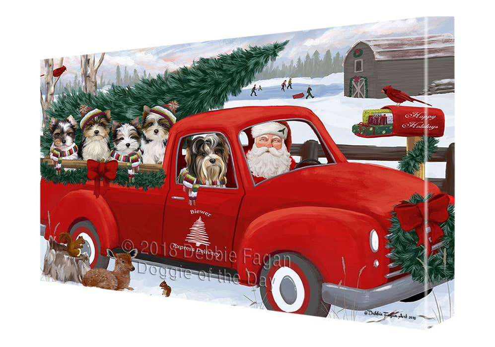 Christmas Santa Express Delivery Biewer Terriers Dog Family Canvas Print Wall Art Décor CVS112994