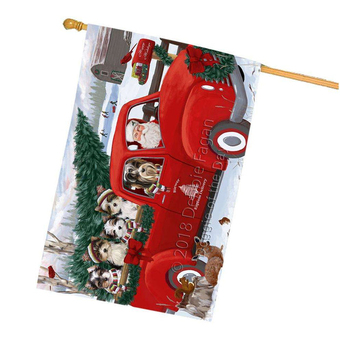 Christmas Santa Express Delivery Biewer Terriers Dog Family House Flag FLG55214
