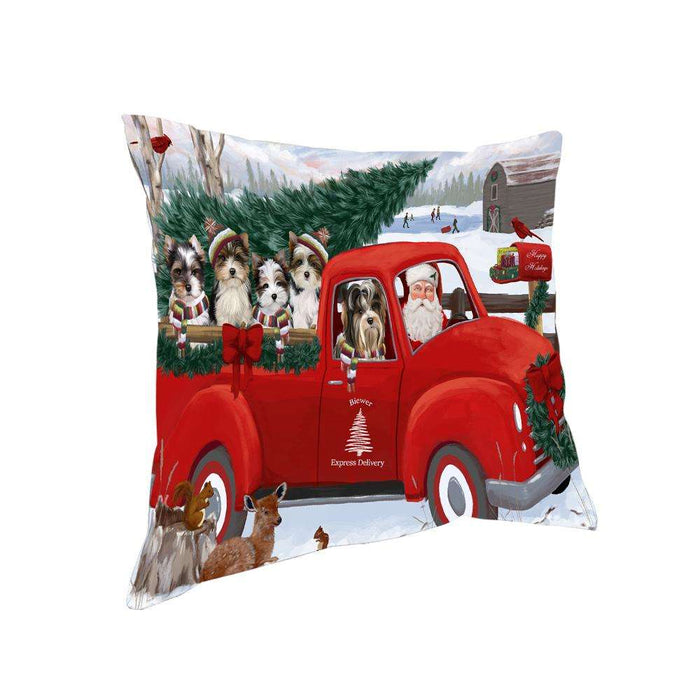 Christmas Santa Express Delivery Biewer Terriers Dog Family Pillow PIL76412
