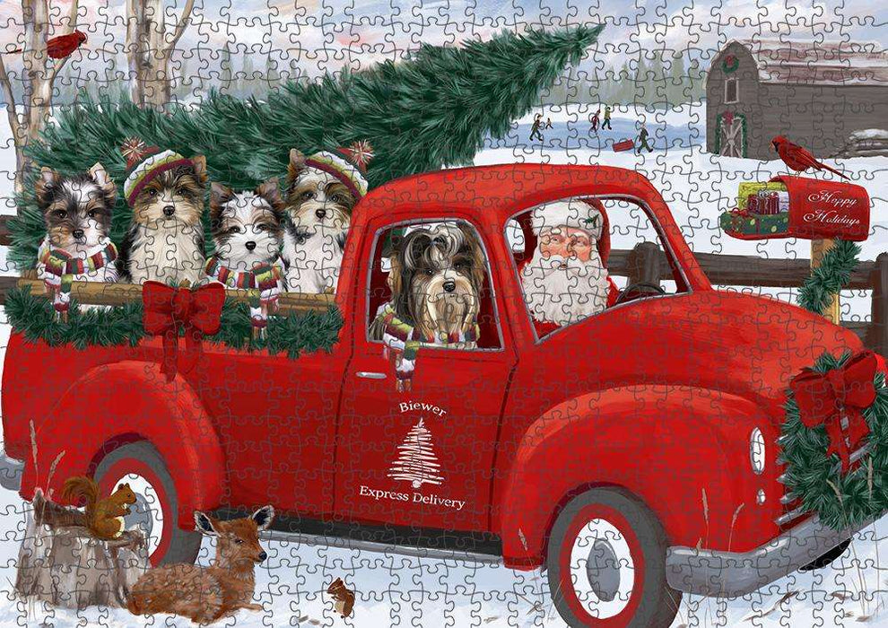 Christmas Santa Express Delivery Biewer Terriers Dog Family Puzzle with Photo Tin PUZL87220