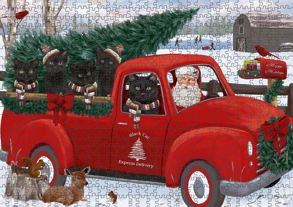 Christmas Santa Express Delivery Black Cats Family Puzzle with Photo Tin PUZL87224