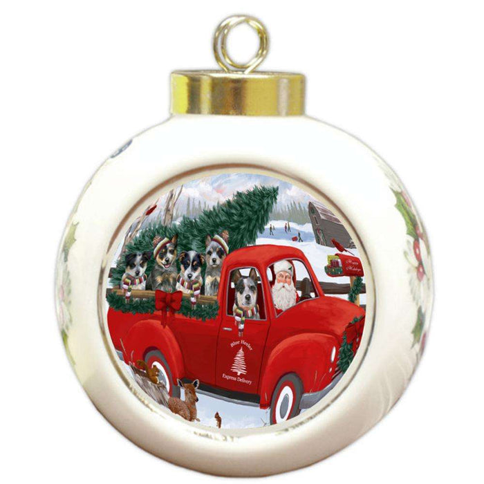 Christmas Santa Express Delivery Blue Heelers Dog Family Round Ball Christmas Ornament RBPOR55143