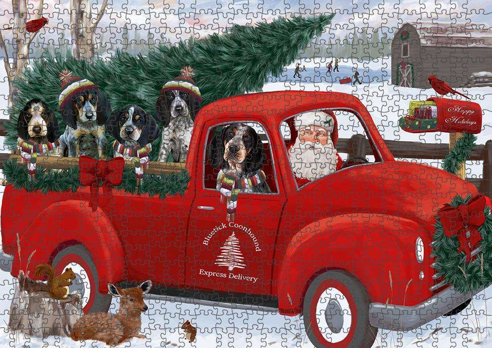 Christmas Santa Express Delivery Bluetick Coonhounds Dog Family Puzzle with Photo Tin PUZL87232