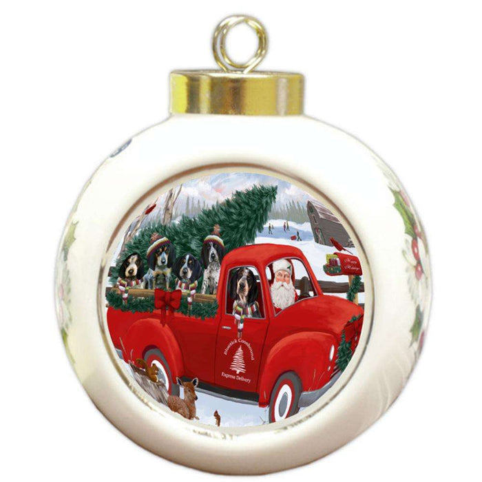 Christmas Santa Express Delivery Bluetick Coonhounds Dog Family Round Ball Christmas Ornament RBPOR55144