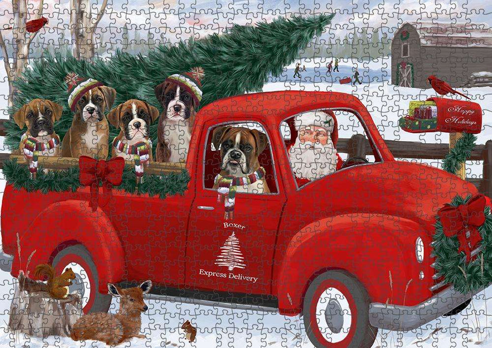 Christmas Santa Express Delivery Boxers Dog Family Puzzle with Photo Tin PUZL87244