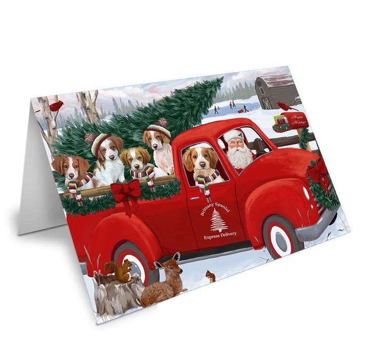 Christmas Santa Express Delivery Brittany Spaniels Dog Family Handmade Artwork Assorted Pets Greeting Cards and Note Cards with Envelopes for All Occasions and Holiday Seasons GCD68891