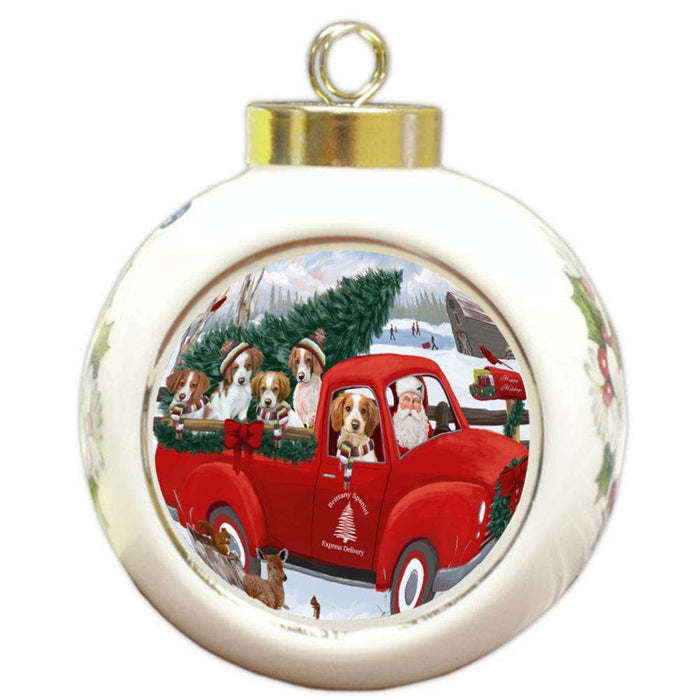 Christmas Santa Express Delivery Brittany Spaniels Dog Family Round Ball Christmas Ornament RBPOR55148