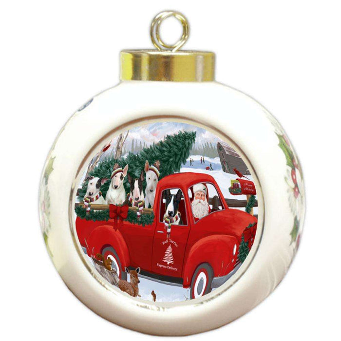 Christmas Santa Express Delivery Bull Terriers Dog Family Round Ball Christmas Ornament RBPOR55149