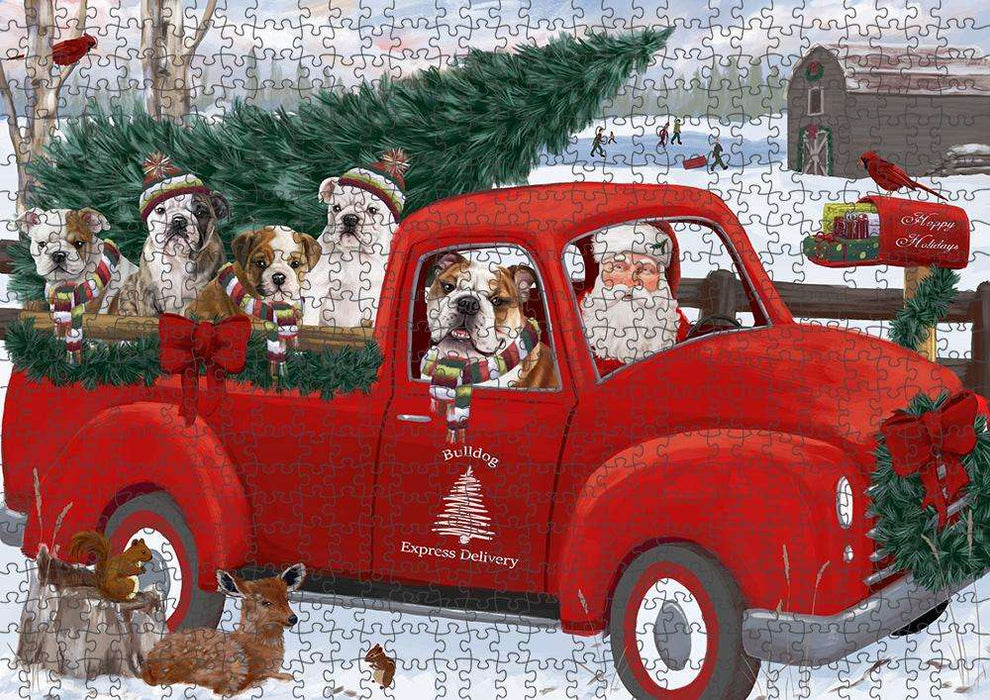 Christmas Santa Express Delivery Bulldogs Family Puzzle with Photo Tin PUZL87256