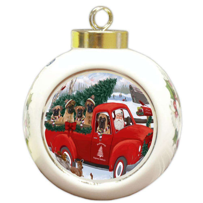 Christmas Santa Express Delivery Bullmastiffs Dog Family Round Ball Christmas Ornament RBPOR55151