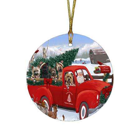 Christmas Santa Express Delivery Cairn Terriers Dog Family Round Flat Christmas Ornament RFPOR55143