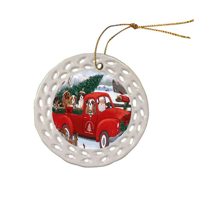Christmas Santa Express Delivery Cavalier King Charles Spaniels Dog Family Ceramic Doily Ornament DPOR55153