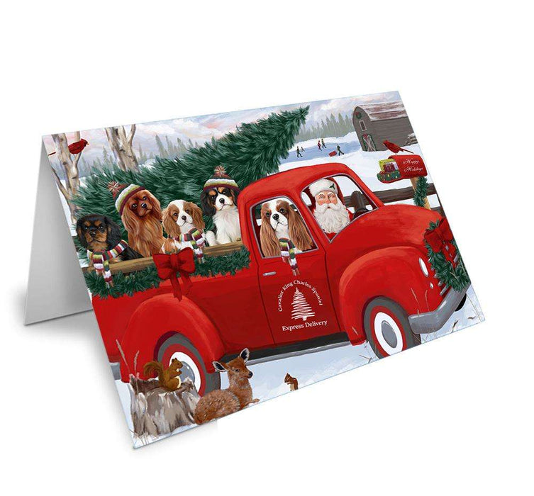 Christmas Santa Express Delivery Cavalier King Charles Spaniels Dog Family Handmade Artwork Assorted Pets Greeting Cards and Note Cards with Envelopes for All Occasions and Holiday Seasons GCD68906