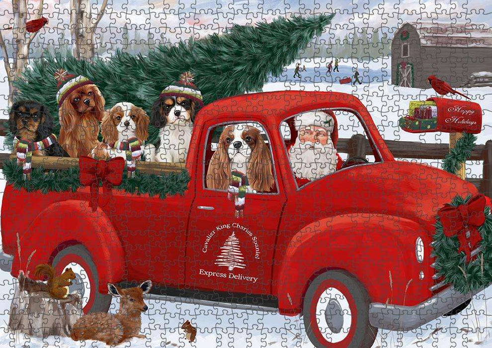 Christmas Santa Express Delivery Cavalier King Charles Spaniels Dog Family Puzzle with Photo Tin PUZL87268