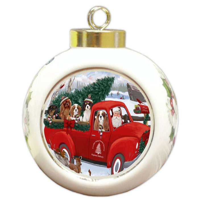 Christmas Santa Express Delivery Cavalier King Charles Spaniels Dog Family Round Ball Christmas Ornament RBPOR55153