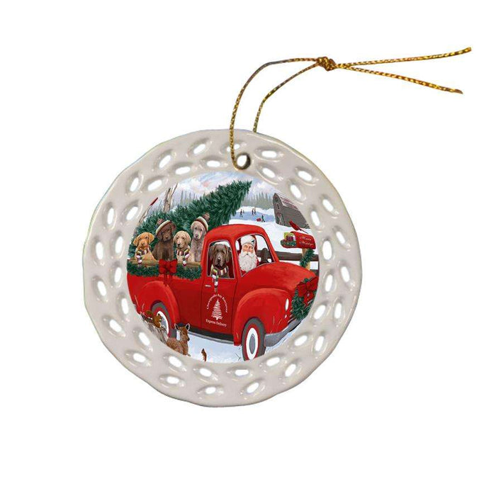 Christmas Santa Express Delivery Chesapeake Bay Retrievers Dog Family Ceramic Doily Ornament DPOR55154