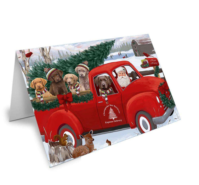 Christmas Santa Express Delivery Chesapeake Bay Retrievers Dog Family Handmade Artwork Assorted Pets Greeting Cards and Note Cards with Envelopes for All Occasions and Holiday Seasons GCD68909