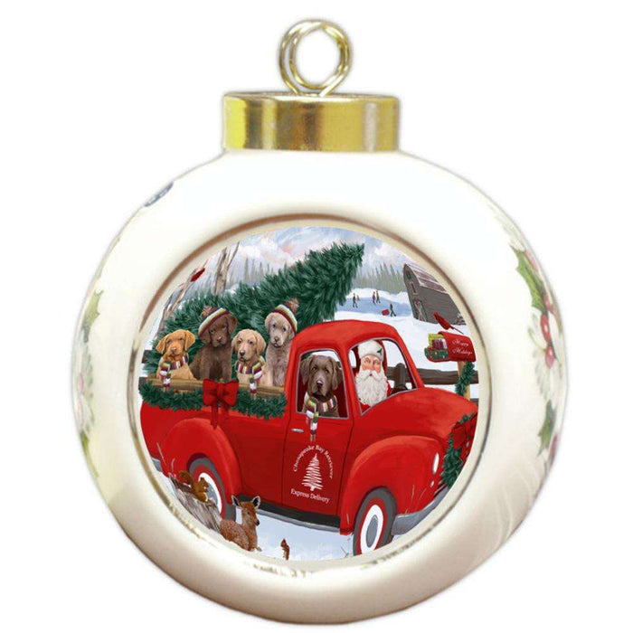 Christmas Santa Express Delivery Chesapeake Bay Retrievers Dog Family Round Ball Christmas Ornament RBPOR55154