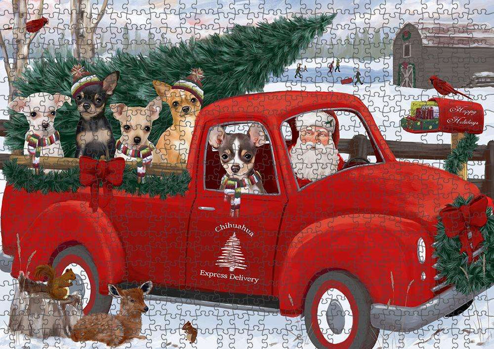 Christmas Santa Express Delivery Chihuahuas Dog Family Puzzle with Photo Tin PUZL87276