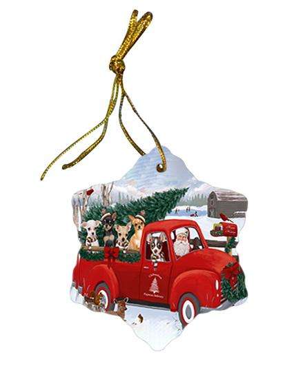 Christmas Santa Express Delivery Chihuahuas Dog Family Star Porcelain Ornament SPOR55146