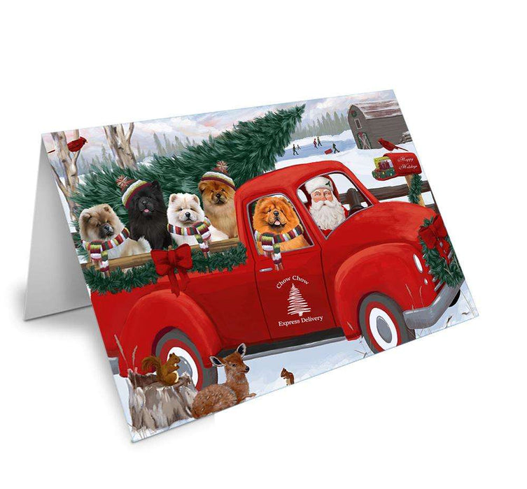 Christmas Santa Express Delivery Chow Chows Dog Family Handmade Artwork Assorted Pets Greeting Cards and Note Cards with Envelopes for All Occasions and Holiday Seasons GCD68915