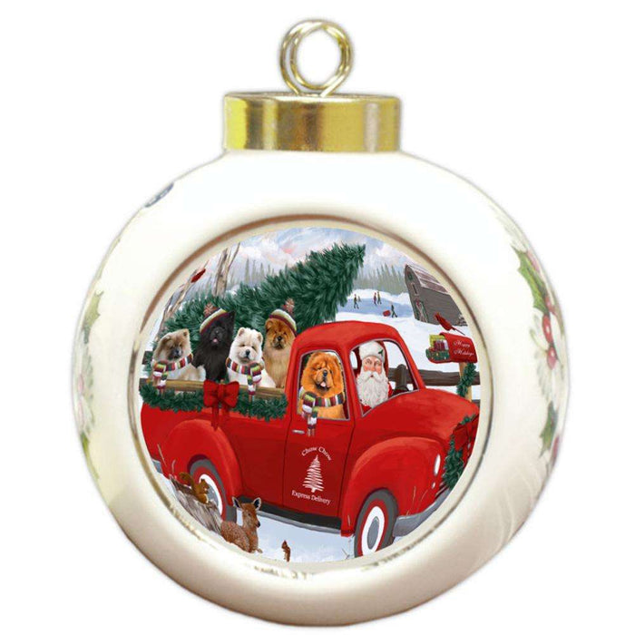 Christmas Santa Express Delivery Chow Chows Dog Family Round Ball Christmas Ornament RBPOR55156