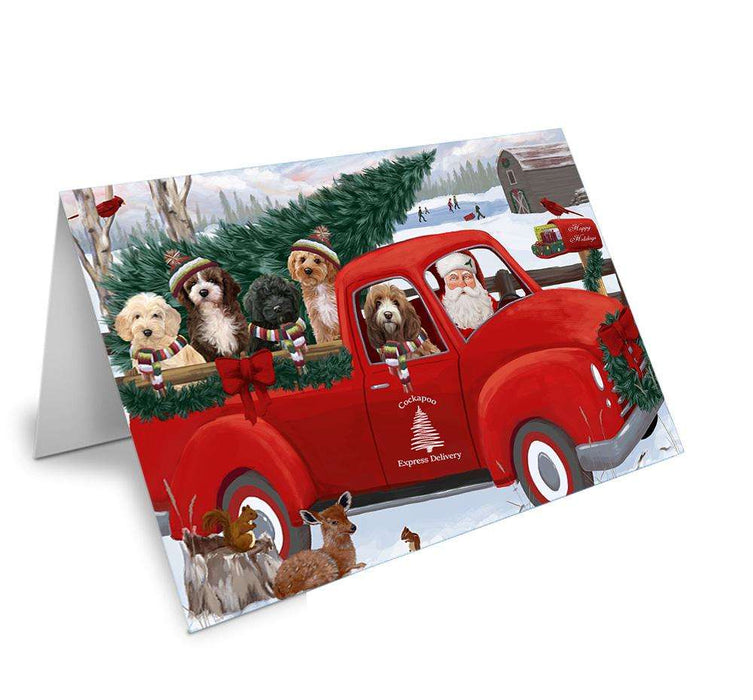 Christmas Santa Express Delivery Cockapoos Dog Family Handmade Artwork Assorted Pets Greeting Cards and Note Cards with Envelopes for All Occasions and Holiday Seasons GCD68918