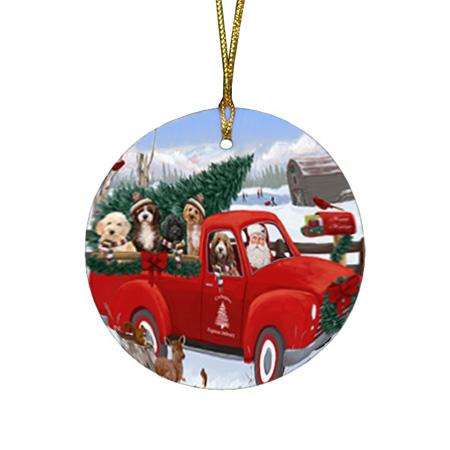 Christmas Santa Express Delivery Cockapoos Dog Family Round Flat Christmas Ornament RFPOR55148