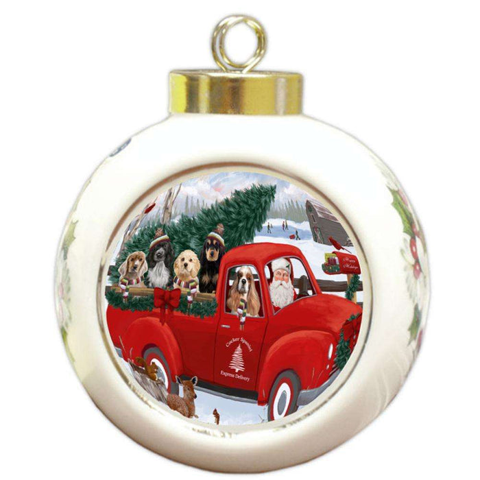 Christmas Santa Express Delivery Cocker Spaniels Dog Family Round Ball Christmas Ornament RBPOR55158