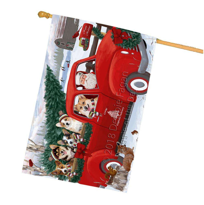Christmas Santa Express Delivery Corgis Dog Family House Flag FLG55232