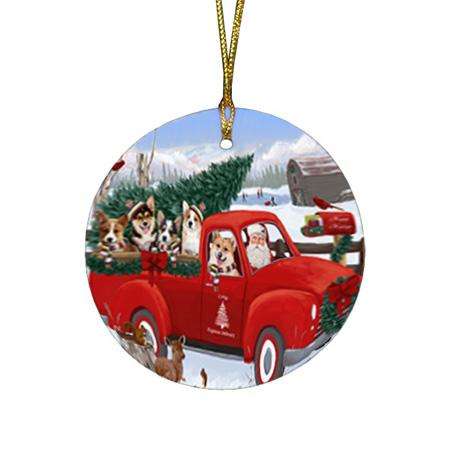Christmas Santa Express Delivery Corgis Dog Family Round Flat Christmas Ornament RFPOR55150