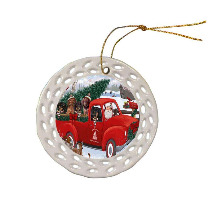Christmas Santa Express Delivery Dachshunds Dog Family Ceramic Doily Ornament DPOR55160