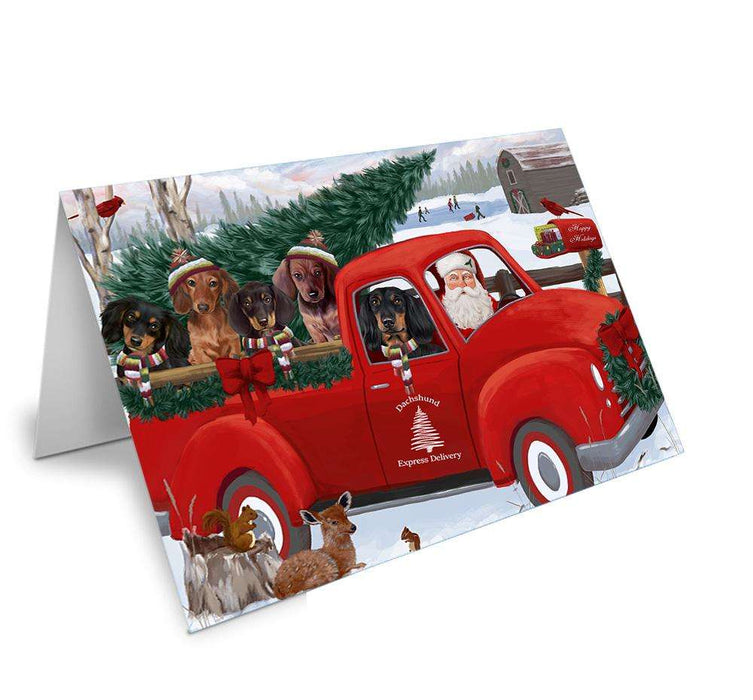 Christmas Santa Express Delivery Dachshunds Dog Family Handmade Artwork Assorted Pets Greeting Cards and Note Cards with Envelopes for All Occasions and Holiday Seasons GCD68927