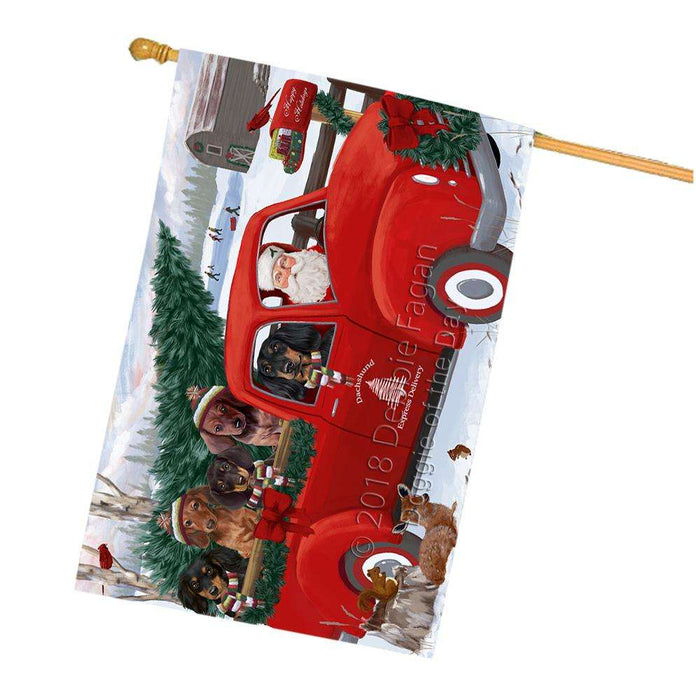 Christmas Santa Express Delivery Dachshunds Dog Family House Flag FLG55233