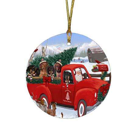 Christmas Santa Express Delivery Dachshunds Dog Family Round Flat Christmas Ornament RFPOR55151