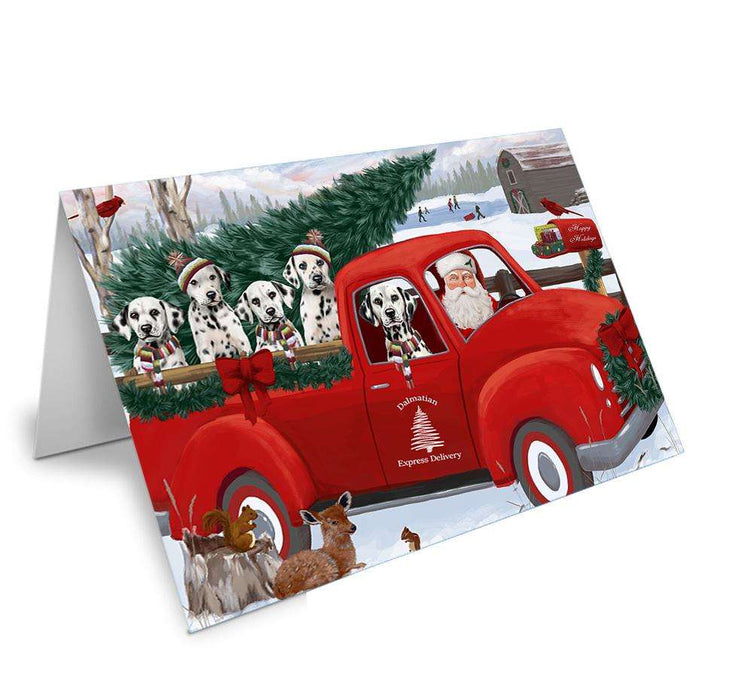 Christmas Santa Express Delivery Dalmatians Dog Family Handmade Artwork Assorted Pets Greeting Cards and Note Cards with Envelopes for All Occasions and Holiday Seasons GCD68930